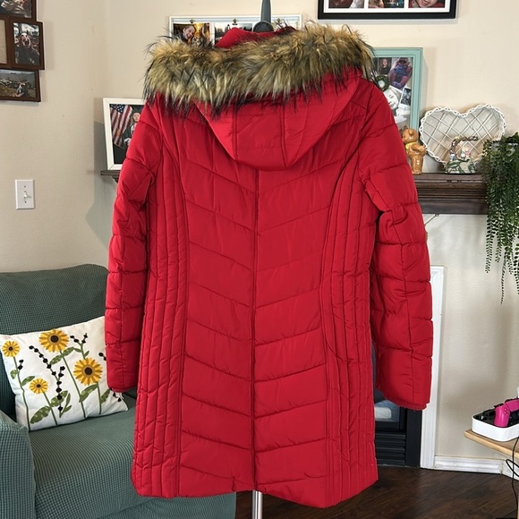 Tommy Hilfiger Chevron Removable Faux-Fur Trim Hooded Puffer Coat NWOT - Picture 4 of 17
